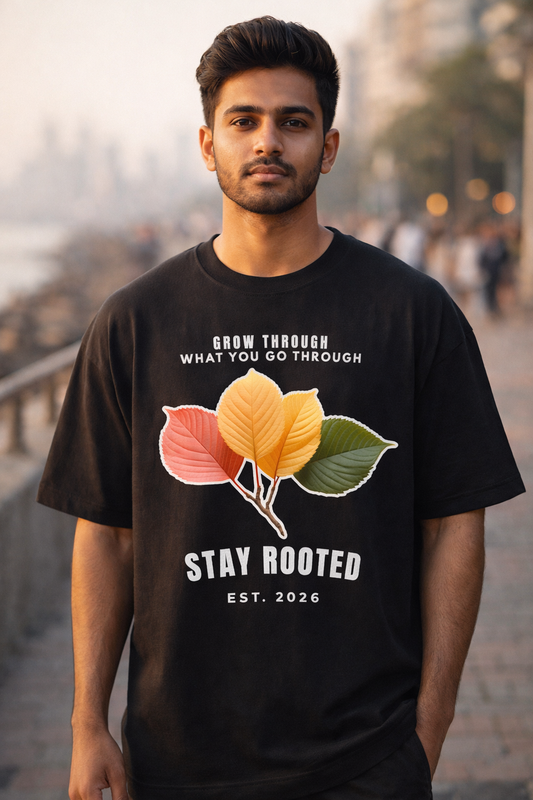 Stay Rooted - Unisex Oversized Black & Navy Blue T-Shirt