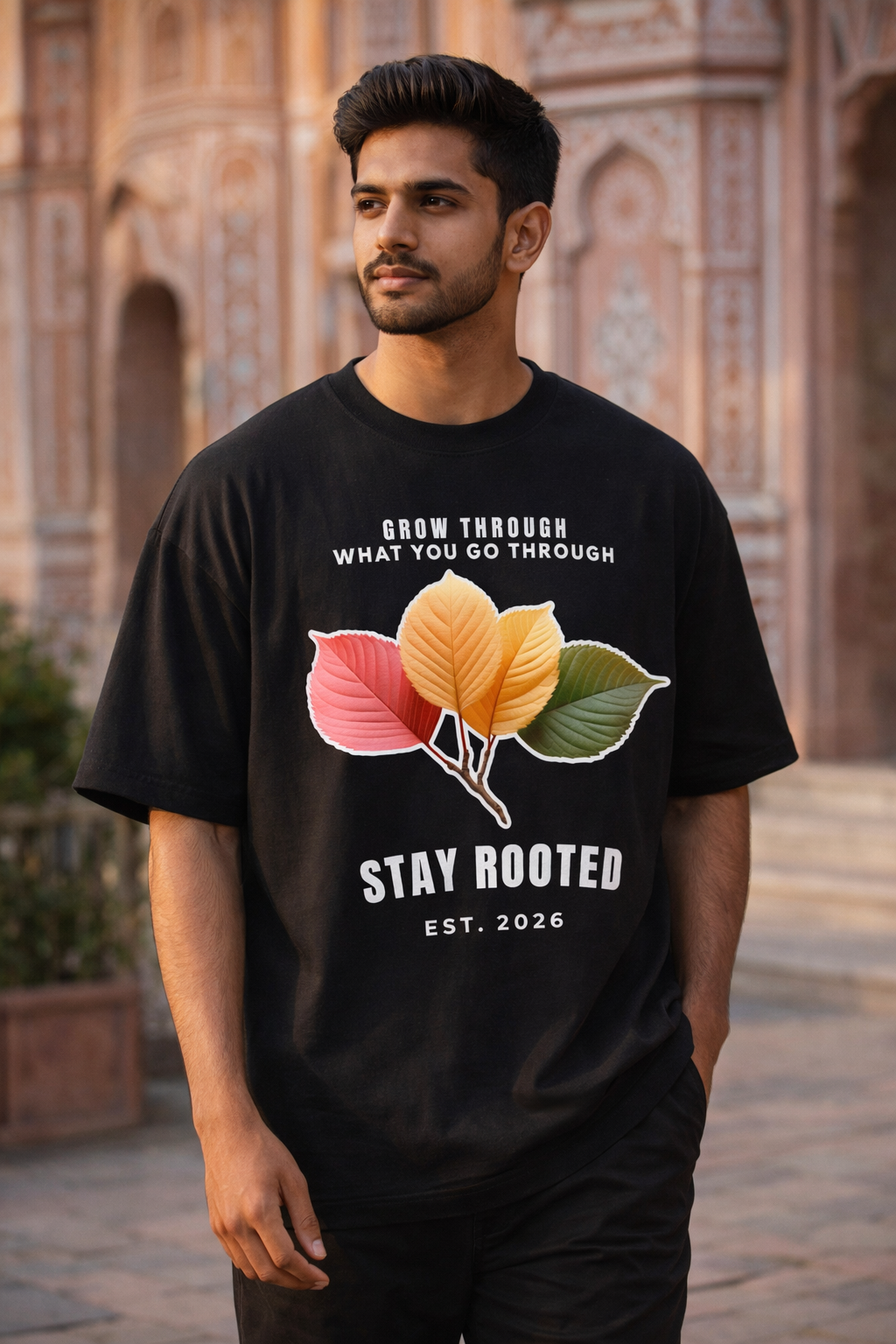 Stay Rooted - Unisex Oversized Black & Navy Blue T-Shirt