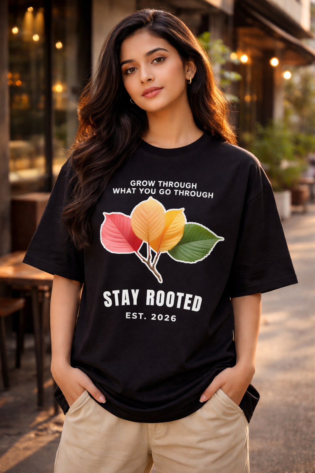 Stay Rooted - Unisex Oversized Black & Navy Blue T-Shirt
