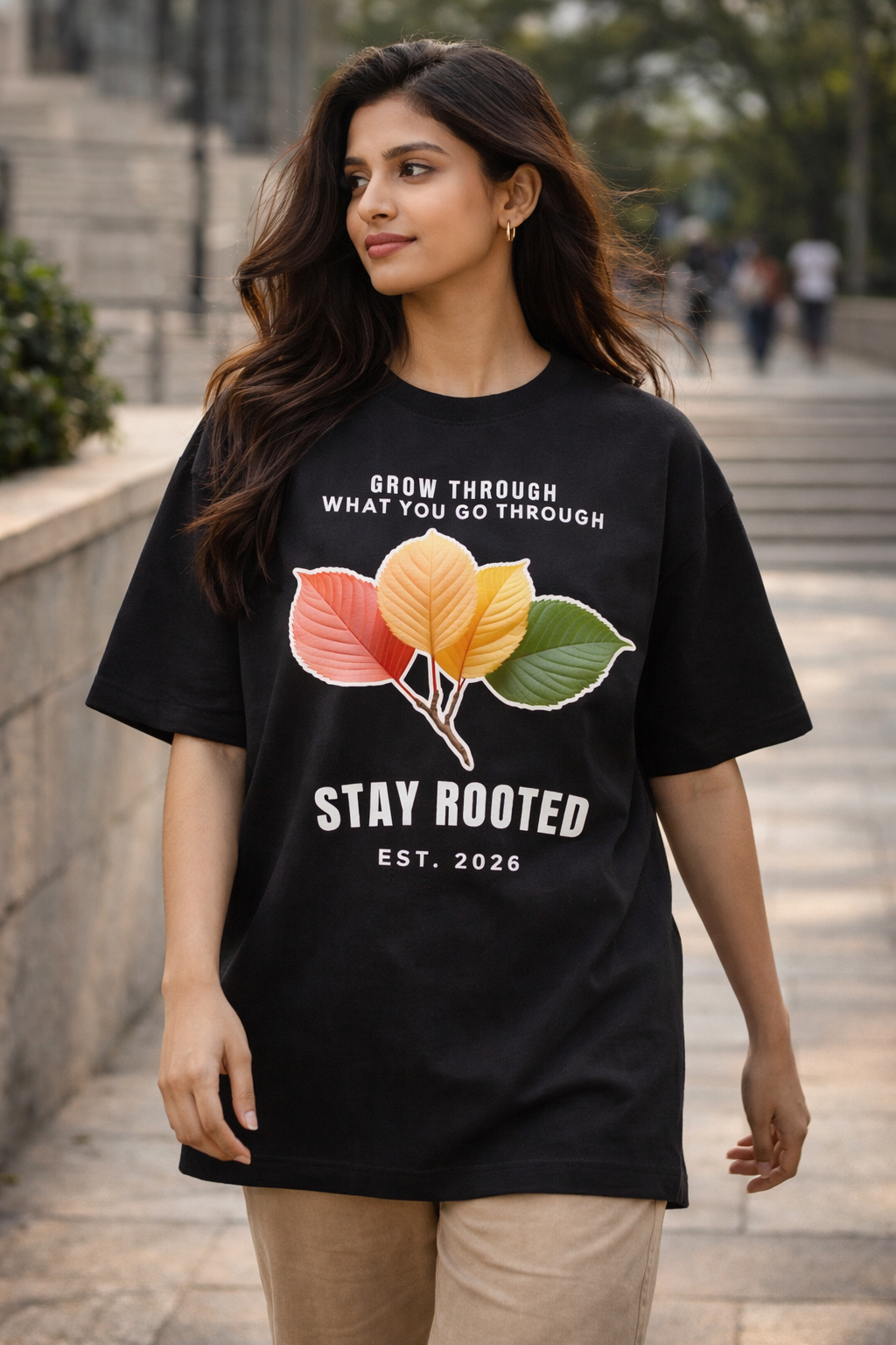 Stay Rooted - Unisex Oversized Black & Navy Blue T-Shirt