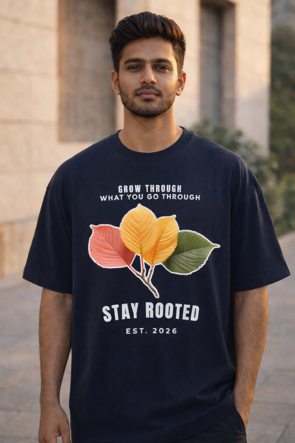 Stay Rooted - Unisex Oversized Black & Navy Blue T-Shirt