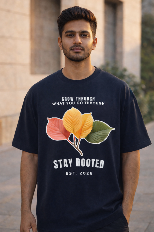 Stay Rooted - Unisex Oversized Black & Navy Blue T-Shirt